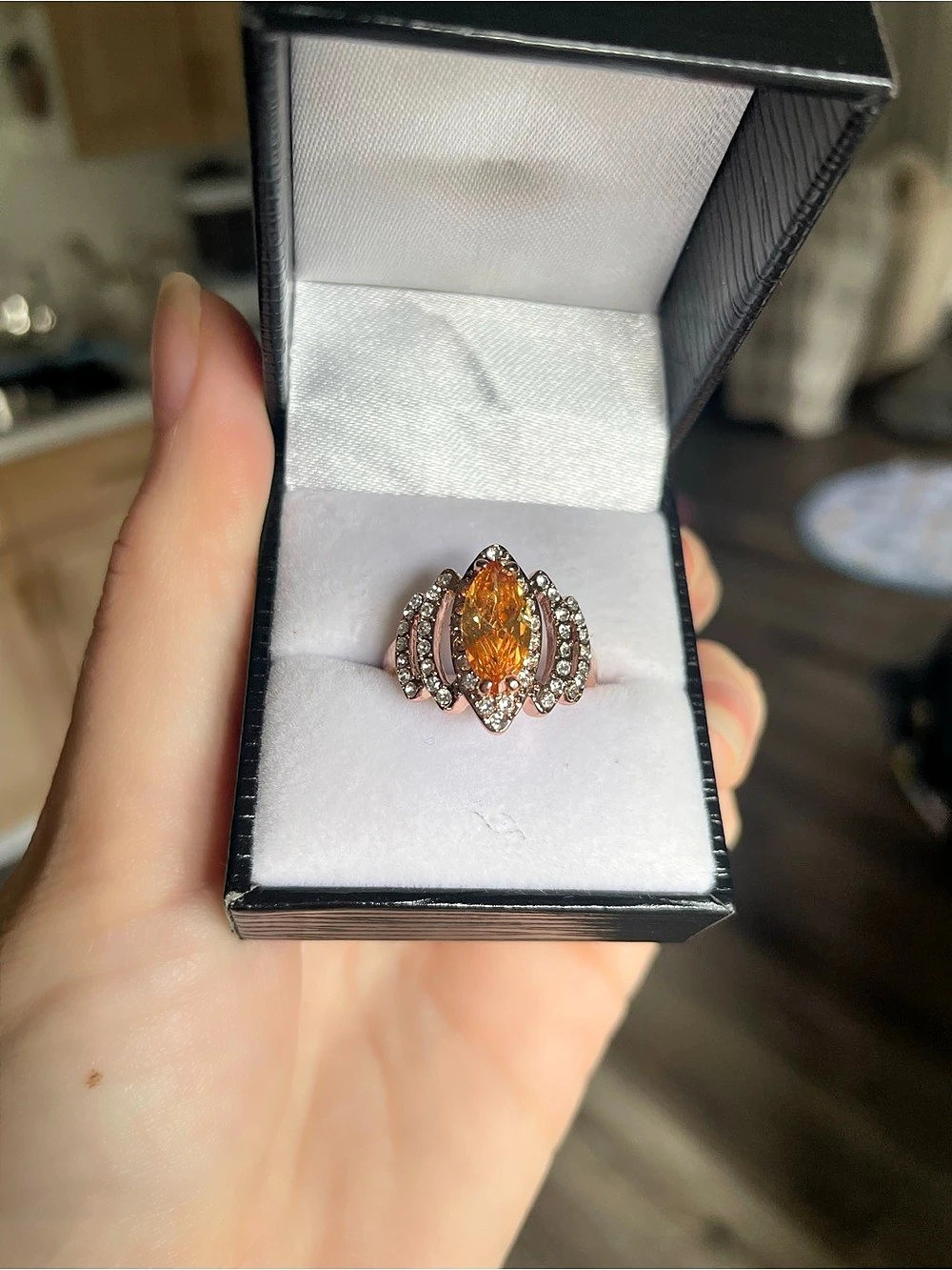 Marquise-cut Orange/Amber Statement Ring SZ 7.5 - Like New